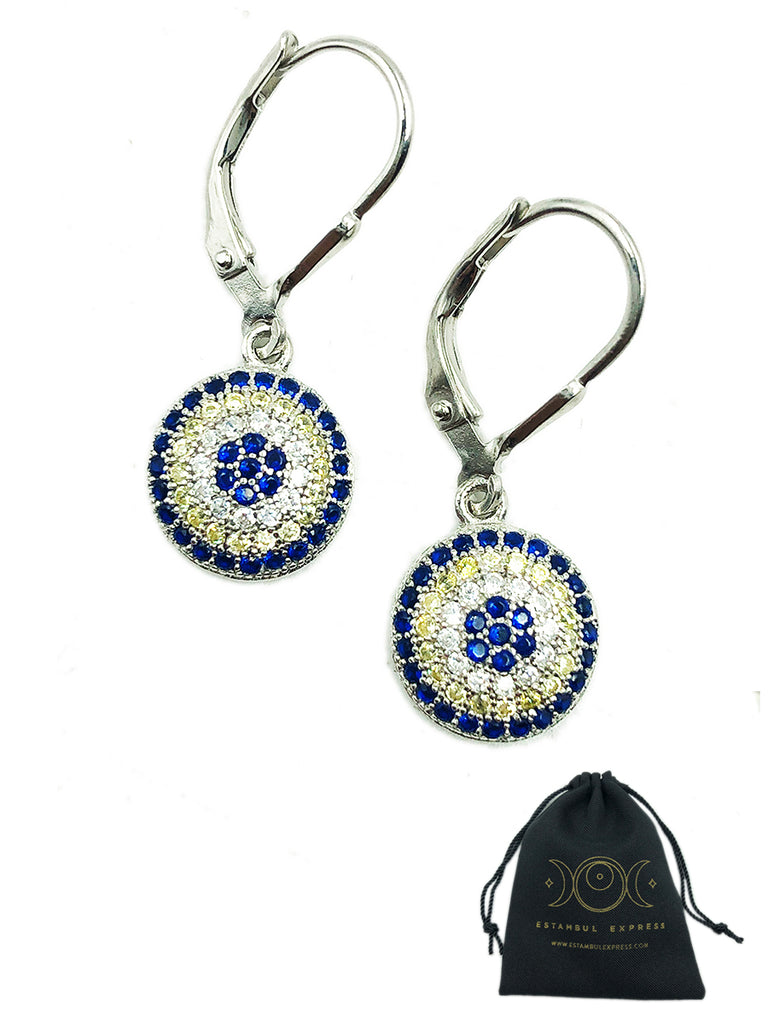 Ojo Turco Aretes Plata .925 Redondo  Piedra Zirconia Elegancia - Hecho en Turquía